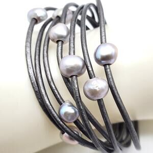 Saachi Freshwater Pearl Bracelet Gray Gunmetal Multi Strap Wrap Layered Modern